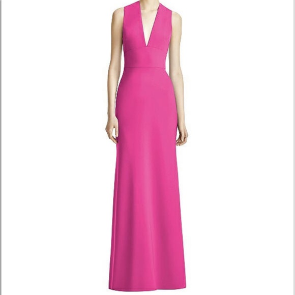 Lela Rose v neck long formal dress in fuchsia - Picture 1 of 5